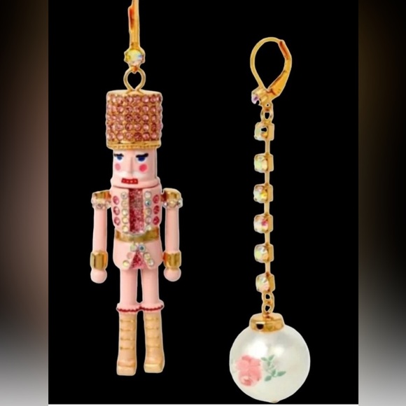 Betsey Johnson Pink Nutcracker & Ball Rhinestone Pendant Necklace & Earrings set - Picture 16 of 16